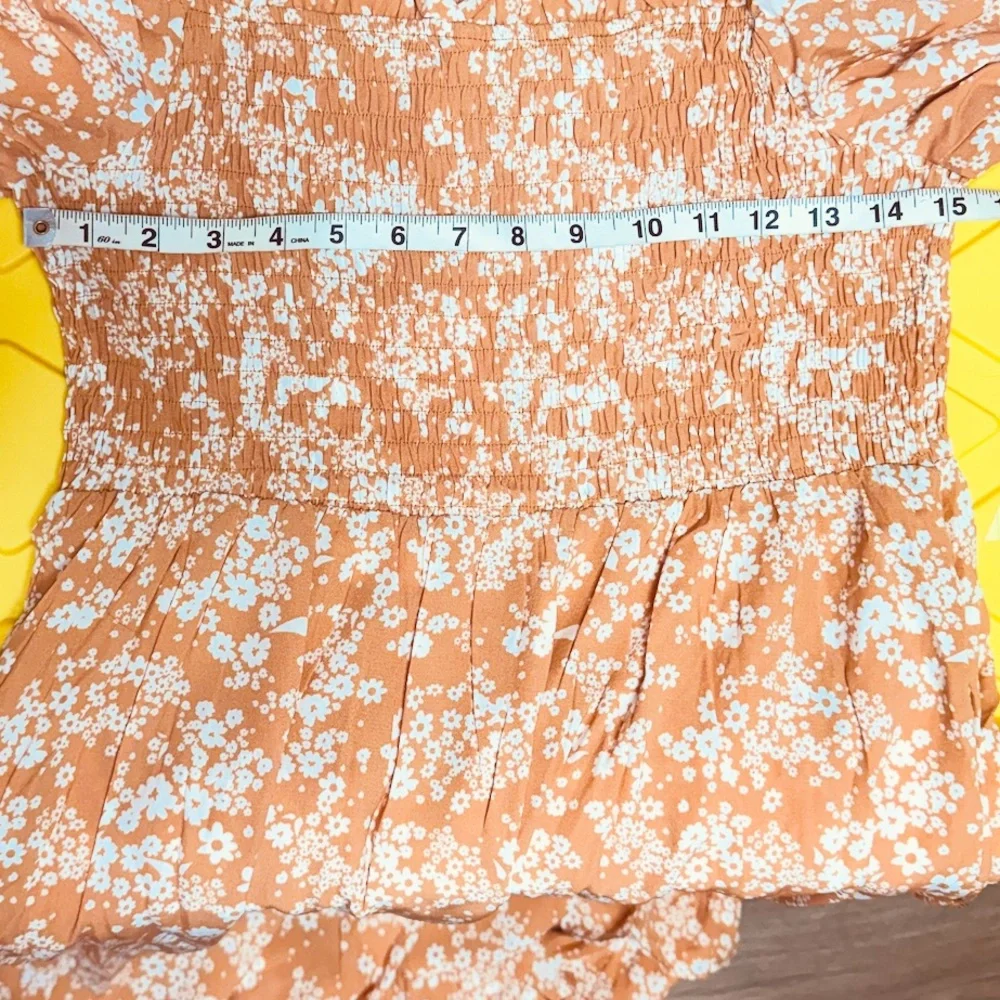 Floral Long Sleeve Dress orange peach and cream Midi bohemian NWT cottagecore L - Picture 11 of 13